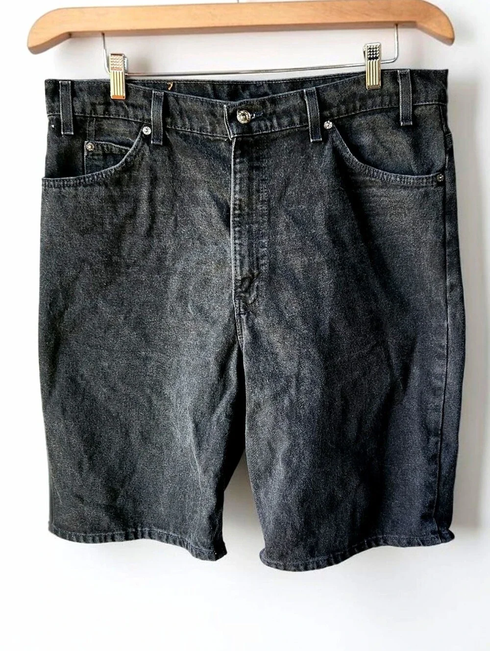 1995 Levis 550 Orange Tab Jort Denim Jean Short Black 38 USA Vintage Dad Grunge